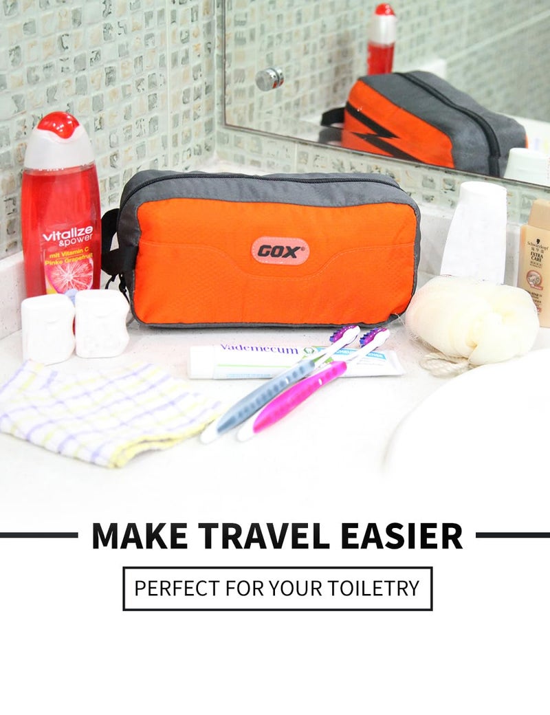 GOX Small Travel Toiletry Bag, Dopp Kit Case For Men, Multifunction Organizer Pouch (Orange/Grey) - Image 2